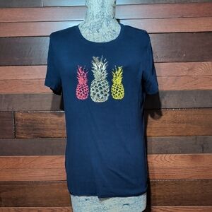 Faded Glory Navy Pineapple Print Women's Tee